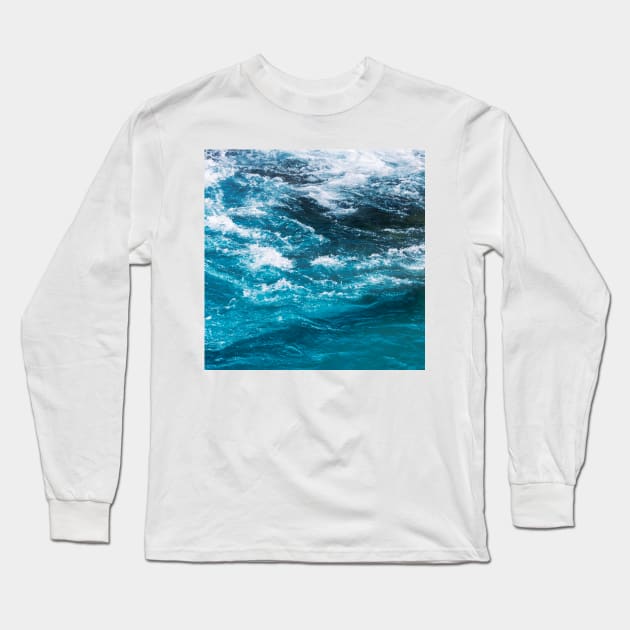 Tuquoise Blue Ocean Waves Long Sleeve T-Shirt by DyrkWyst